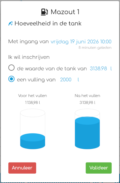Registratie van een stookolievulling